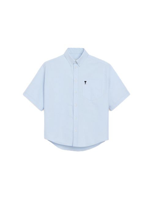 Camicia boxi a maniche corte con bottoni Ami de Coeur in cotone oxford. Ami Paris | HSH823.CO0031450 SKY BLUE